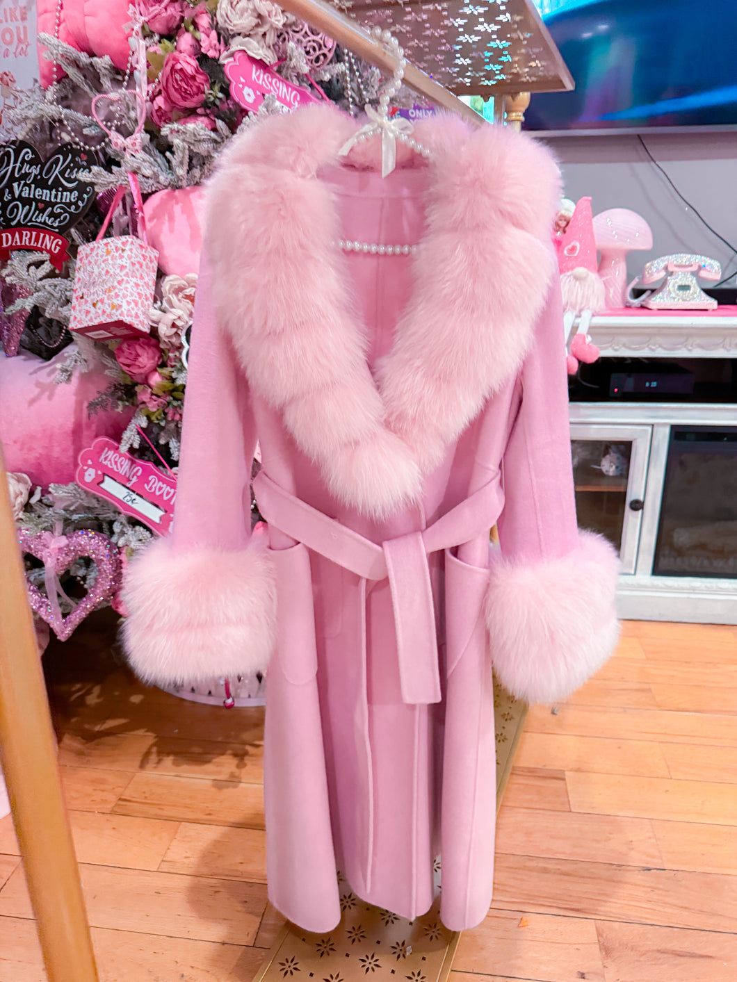 Coquette Princess Luxury Coat -     Fox Fur Collar Cuff Double Faced Cashmere
