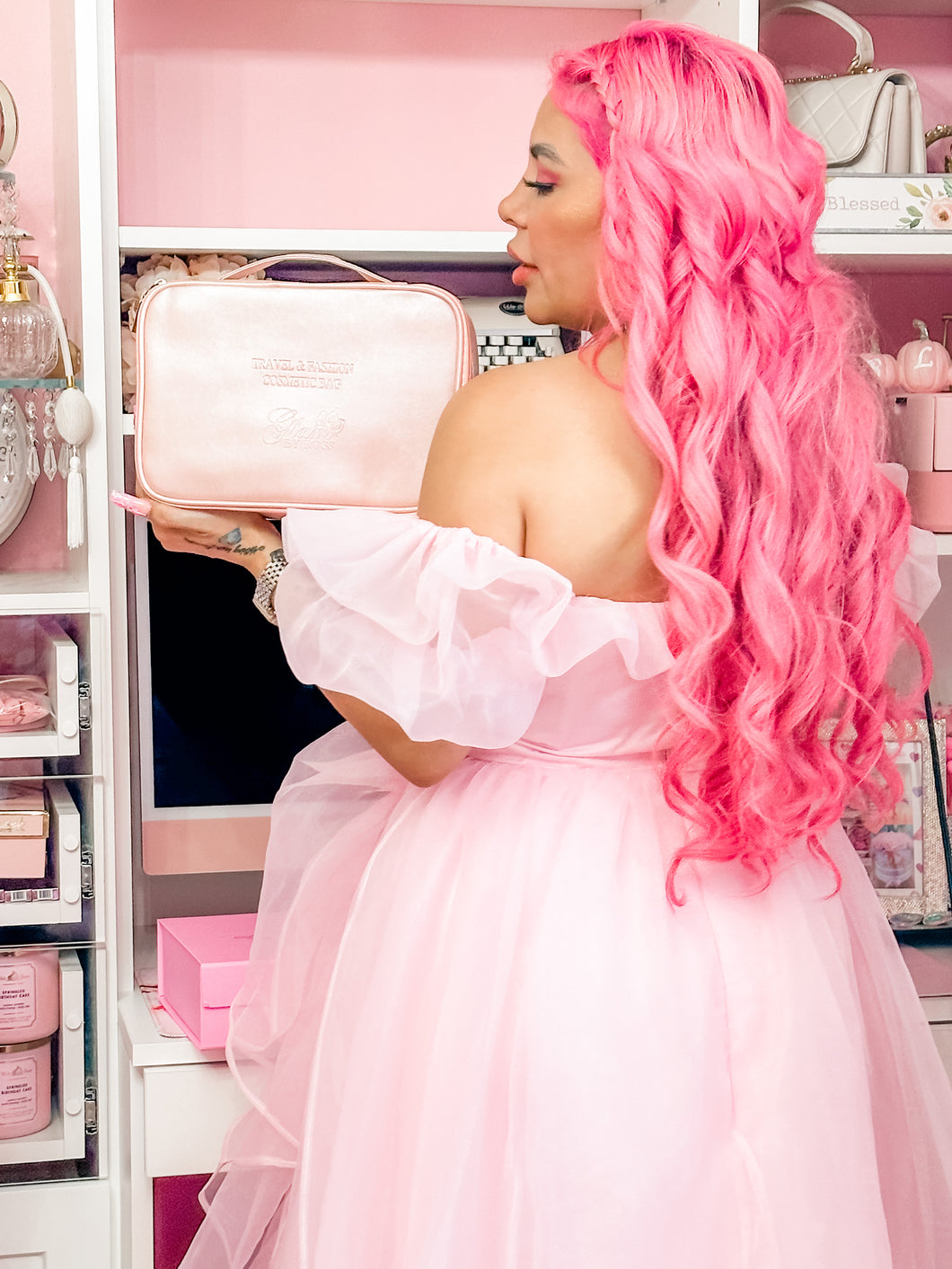 Pink Iridescent Fashions Cosmetics Travel Bag