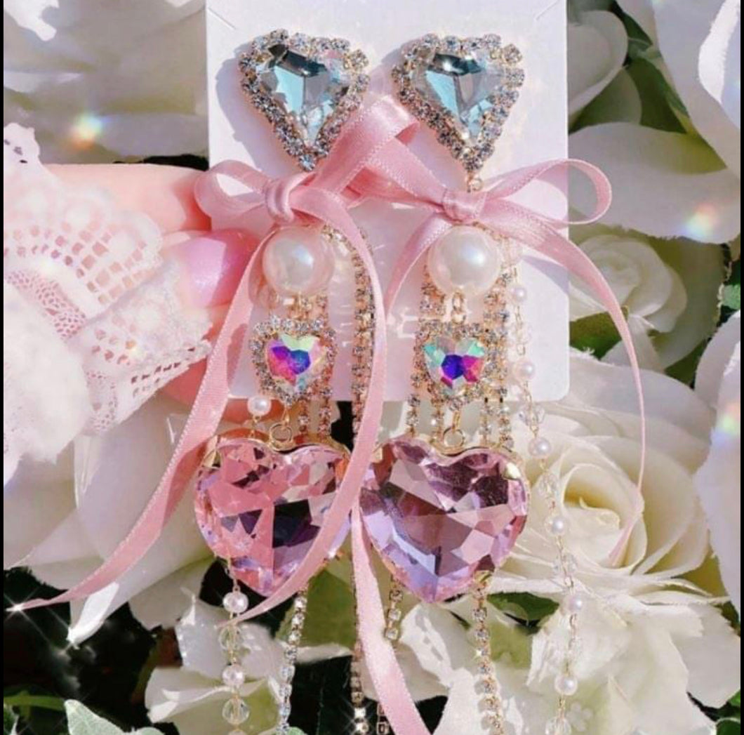 Floral Heart Earrings - Ballerina Pink